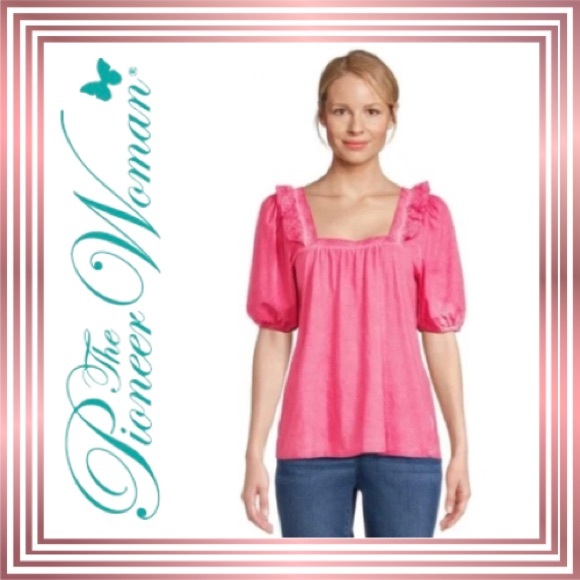 THE PIONEER WOMAN 1X Short Puffed Sleeve Shirt - Picture 1 of 6